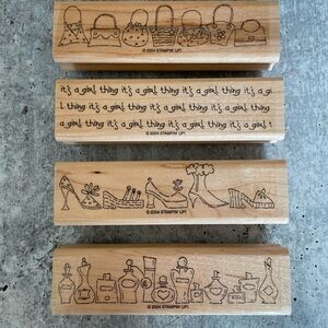 Stampin Up Its A Girl Thing Lot (4) Wood Rubber Ink Stamp Set Retired NOS 2004